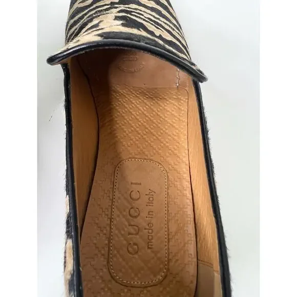 Gucci Pony Hair Black & Tan Zebra Print Loafers, Size 7 display picture 1
